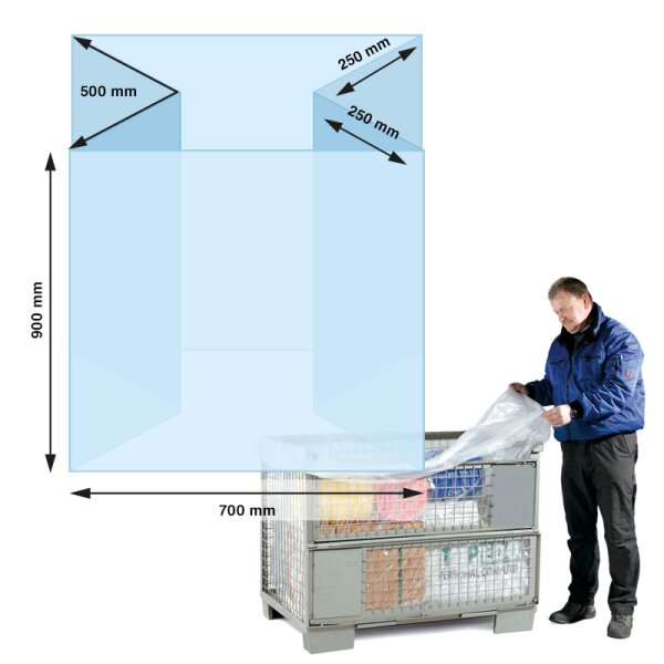 LDPE-Seitenfaltensack, transparent, 90 µ | 700 + 500 x 900 mm (B + Seitenfalte x L) | VE = 100 Stk.