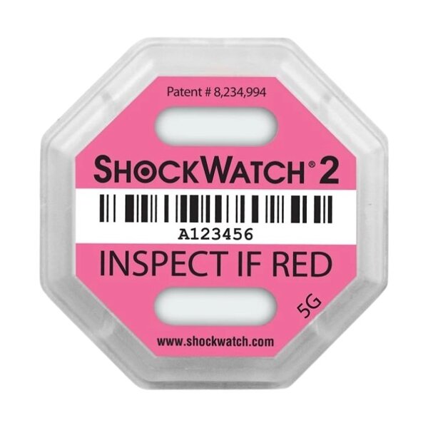 Stoßindikator Shockwatch 2, 5 G pink, 79SW05, inklusive Warnaufkleber! (VE=50)