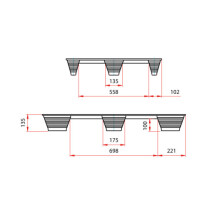 Pressholzpalette Typ F76, Containermaß | 1140 x 760 x 145 mm (L x B x H), dyn. Tragkraft 900 kg | VE = 5 Stk.