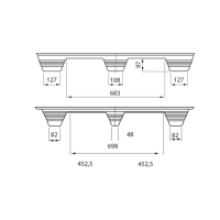 Pressholzpalette Typ F11 S, Containermaß | 1140 x 1140 x 145 mm (L x B x H), dyn. Tragkraft 1250 kg | VE = 5 Stk.