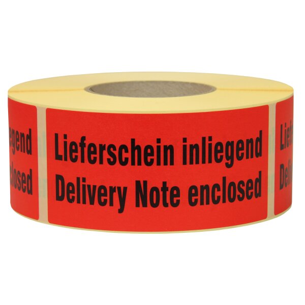 Warnetiketten aus Papier, rot, "Lieferschein inliegend" dt./engl. | 145 x 70 mm (L x B) |