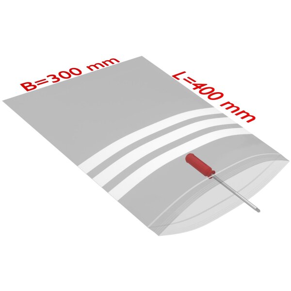 PE-Druckverschlussbeutel mit Beschriftungsfeld, transparent, 50 µ | 300 x 400 mm (Offene Seite x L) | VE = 1000 Stk.