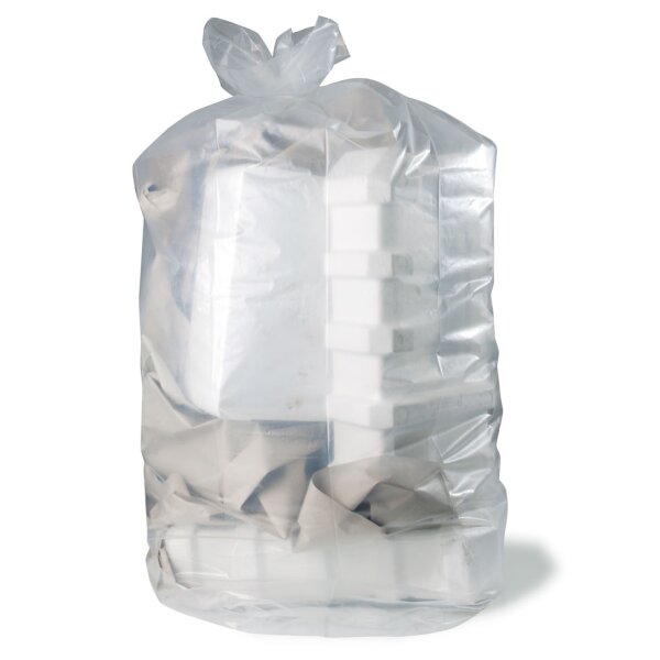 Premium-Abfallsack L, 500 Liter, transparent, 80 µ | 800 + 500 x 1700 mm (Offene Seite + Seitenfalte x L) | VE = 50 Stk.